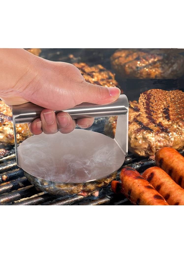 XICEN - Stainless Steel Burger Press Round Bacon Smasher Hamburger Patty Maker and Squeeze Grease Griddle Accessories Kit Flat Top Grill Barbecue Tools - Image 1