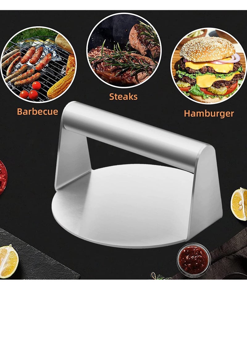 XICEN - Stainless Steel Burger Press Round Bacon Smasher Hamburger Patty Maker and Squeeze Grease Griddle Accessories Kit Flat Top Grill Barbecue Tools - Image 1