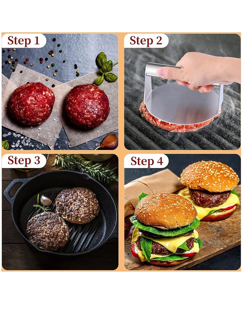 XICEN - Stainless Steel Burger Press Round Bacon Smasher Hamburger Patty Maker and Squeeze Grease Griddle Accessories Kit Flat Top Grill Barbecue Tools - Image 1
