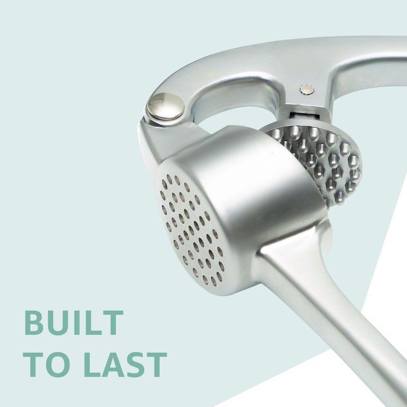 Global Digitronix GD Garlic Press Crusher Mincer Tool - Dishwasher Safe & Rust Proof, Easy-Squeeze Garlic Smasher with Ergonomic Handle, Includes Silicone Garlic Peeler & Brush (Silver) - Image 4