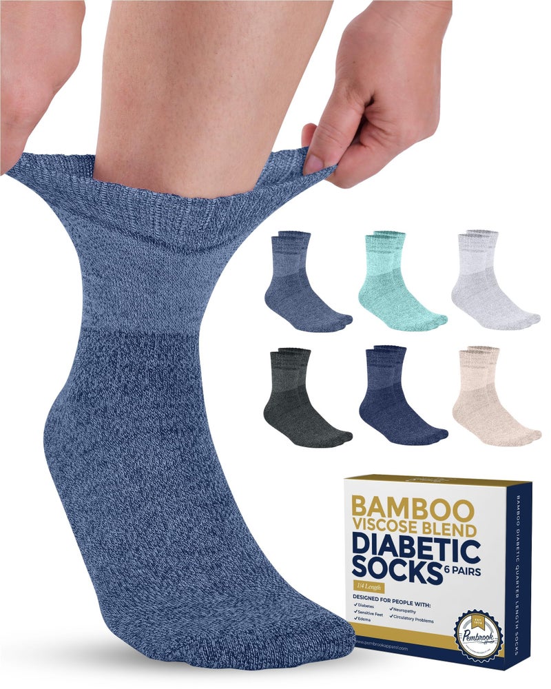Pembrook Bamboo Viscose Diabetic Socks for Women Men 6 Pairs Ankle Socks for Swollen Feet Neuropathy Socks Moisture Wicking Diabetic Socks for Men 912 Black White Beige Aqua Blue Navy