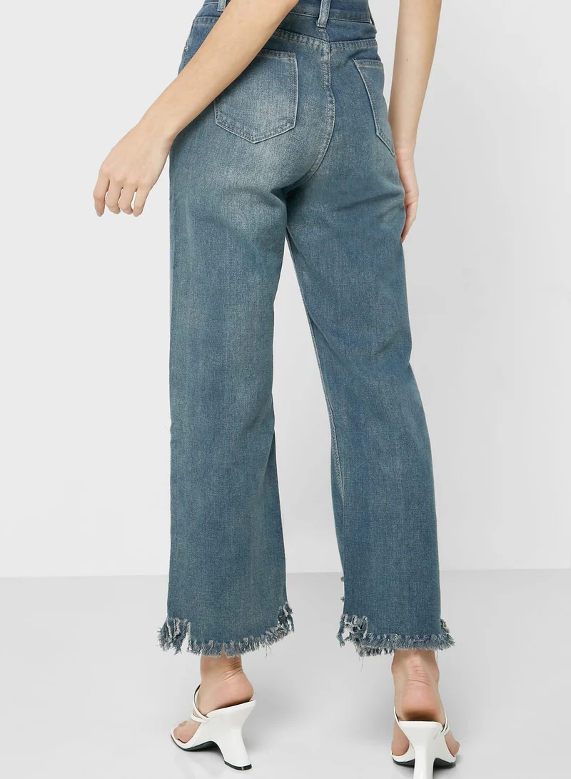 Ginger Ripped Raw Hem Detail High Waist Jeans