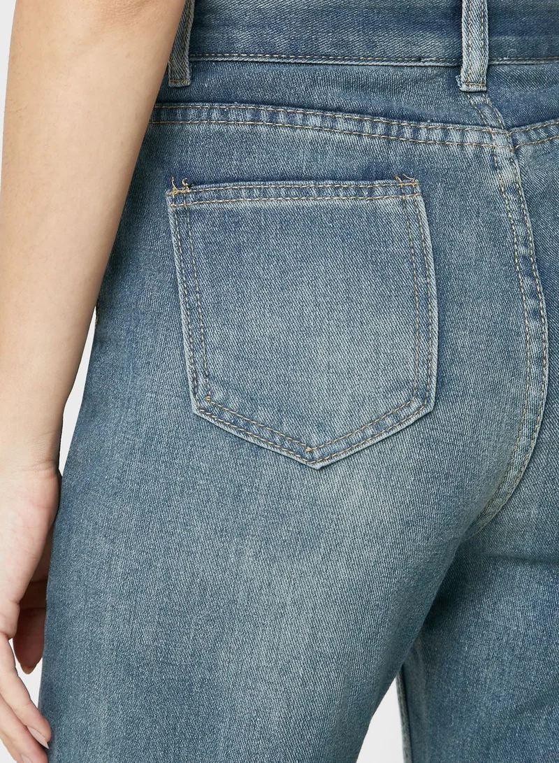 Ginger Ripped Raw Hem Detail High Waist Jeans