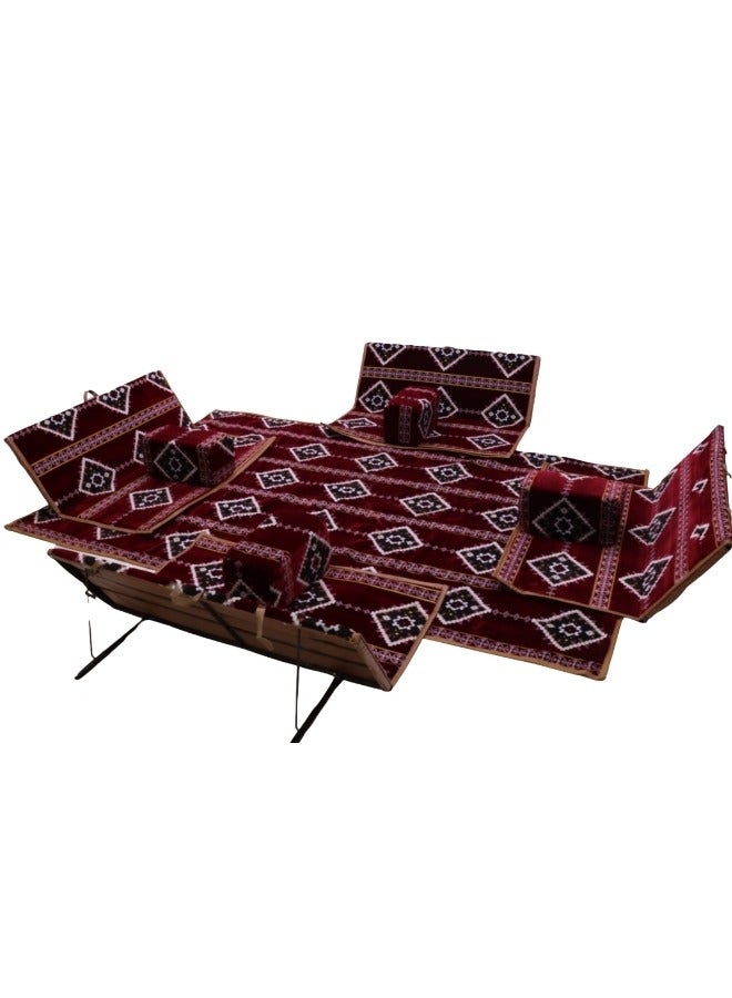 سمارت هوم مجموعة جلوس أرضية تراثية مكونة من 9 قطع مناسبة للسفر والرحلات  البرية والحديقة  , طقم فرشة تخييم ارضية مع اربع مراكى و 4 كراسي  وبساط من القماش عالي الجودة يكفي ل 8 أشخاص - Image 1