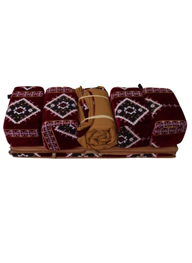 سمارت هوم مجموعة جلوس أرضية تراثية مكونة من 9 قطع مناسبة للسفر والرحلات  البرية والحديقة  , طقم فرشة تخييم ارضية مع اربع مراكى و 4 كراسي  وبساط من القماش عالي الجودة يكفي ل 8 أشخاص - Image 3