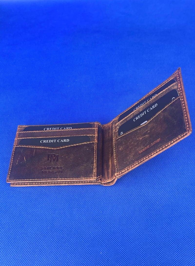 فيليب مورجان محفظة جلدية أصلية فاخرة قابلة للطي مع حامل بطاقة عمل باللون البني العتيق - Image 2