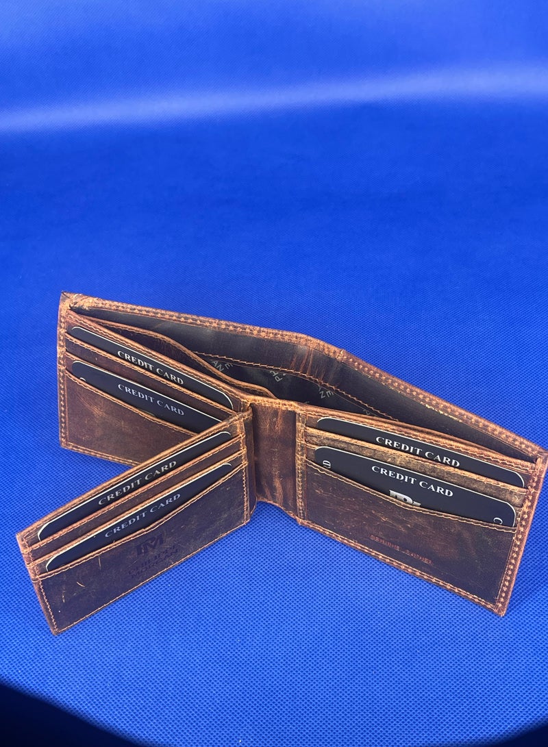 فيليب مورجان محفظة جلدية أصلية فاخرة قابلة للطي مع حامل بطاقة عمل باللون البني العتيق - Image 4