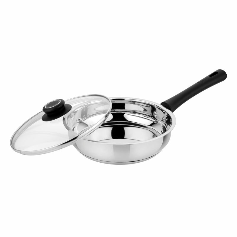 Prabha Heavy Gauge Bottom Encapsulated Base Induction Base Stainless Steel Frypan, Fry pan, Cookware Pan, Frying Pan with Lid, Capacity 2.0L and Size 24cm