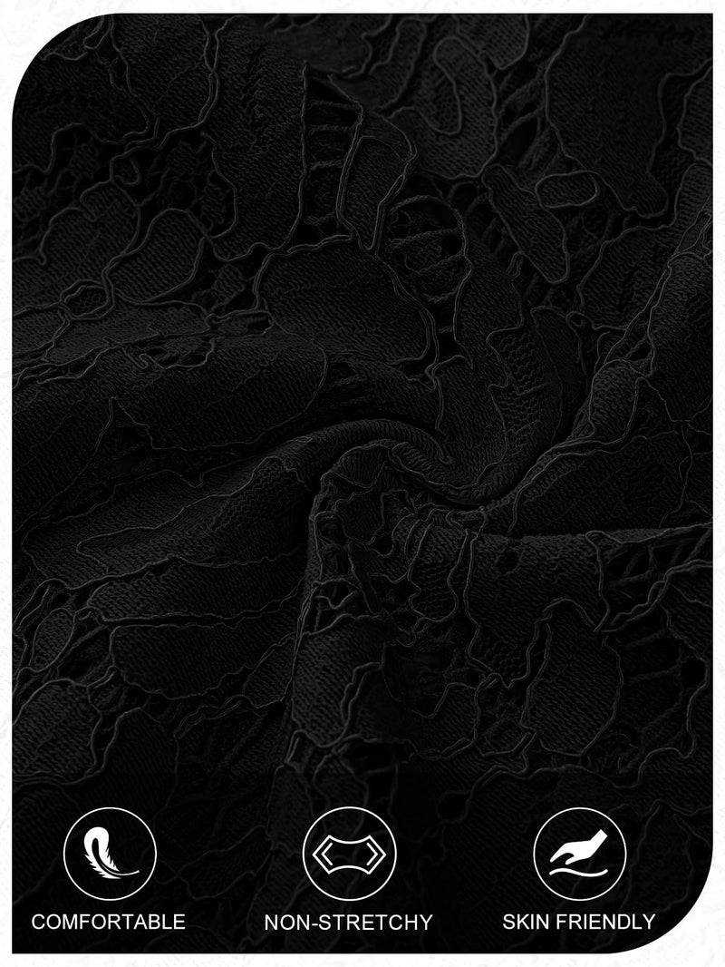 MEROKEETY Women's Lace Long Sleeve Tops Dressy Casual Blouse Button Down Sheer Elegant Summer Shirts, Black, Large - Image 5