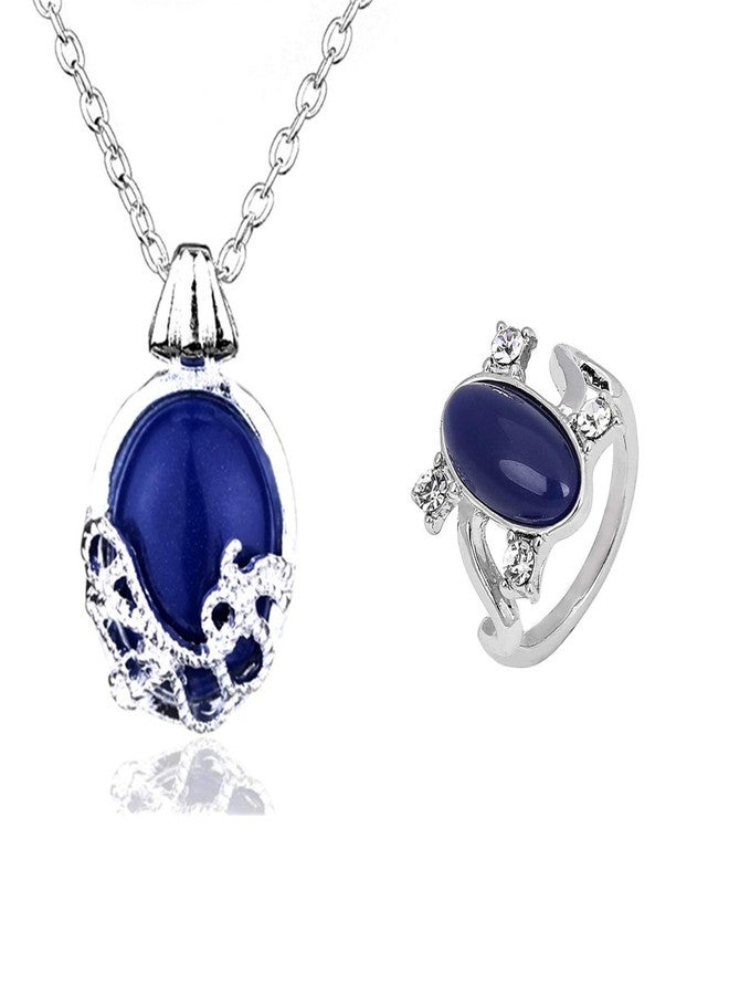 JinYu 2 Set Unisex Vampire Elena Sapphire Crystal Daylight Ring and Katherine Sapphire Crystal Pendant Daywalking Necklace - Image 1