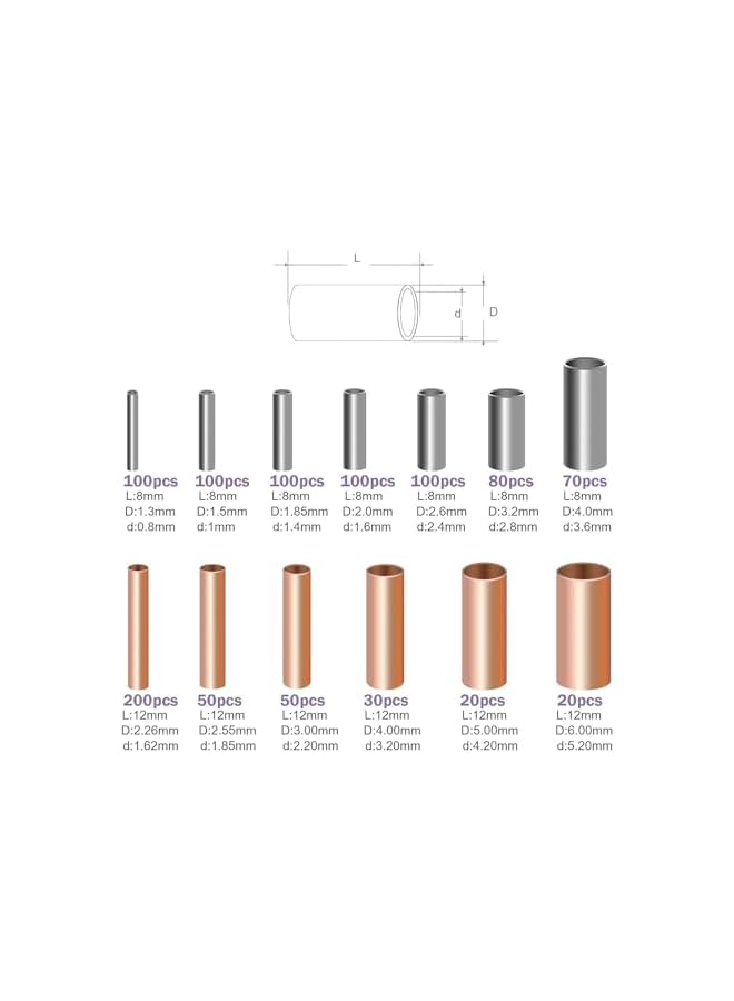 The Bros طقم حواف الأسلاك، 970 قطعة موصلات غير معزولة، دبابيس كابل كهربائي نحاسية مطلية، طقم مختلط لنهايات الأسلاك، موصلات ضغط الأسلاك مع 48 قطعة من أنابيب الانكماش الحراري - Image 4