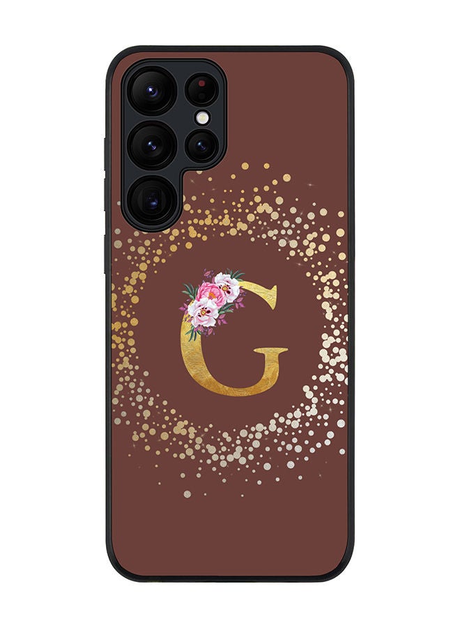 Stylizedd Rugged Black edge case for Samsung Galaxy S23 Ultra 5G Slim fit Soft Case Flexible Rubber Edges TPU Gel Thin Cover - Custom Monogram Initial Letter Floral Pattern Alphabet - G (Brown) - Image 1