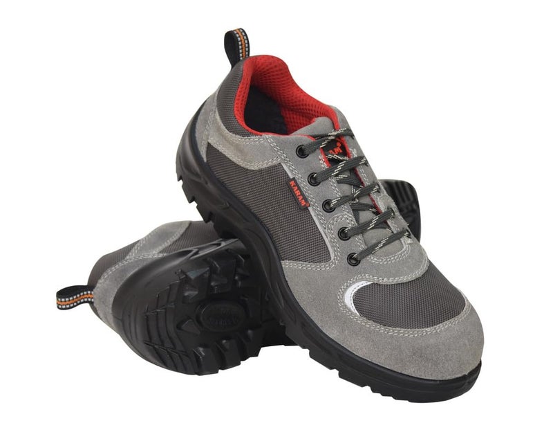 KARAM FS114 Grey Suede Leather Safety Shoes for Men Lightweight | Single Density | Steel Toe Cap | Oil & Heat Resistant, Antistatic, Antislip | Size-09 - Image 4
