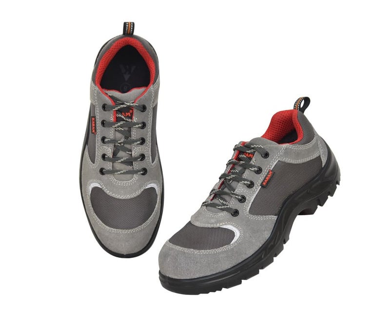 KARAM FS114 Grey Suede Leather Safety Shoes for Men Lightweight | Single Density | Steel Toe Cap | Oil & Heat Resistant, Antistatic, Antislip | Size-09 - Image 3