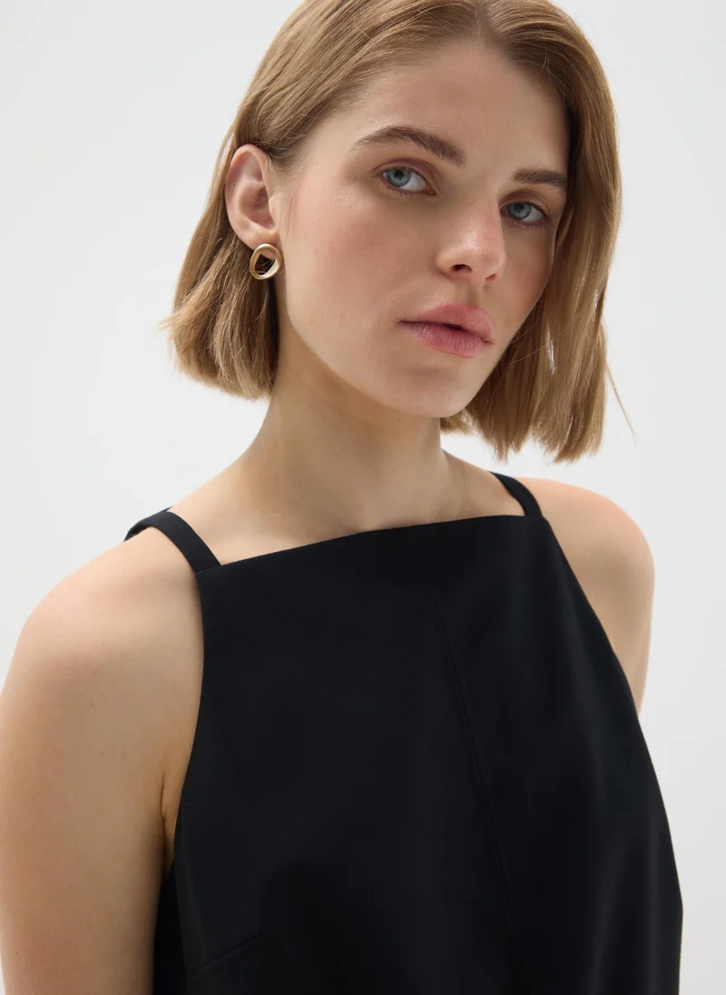 او في اس BLACK VISCOSE BLEND SLIM FIT DRESS