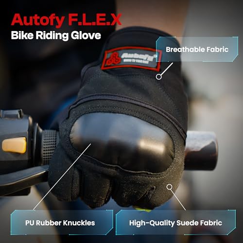 Autofy F.L.E.X Bike Riding Gloves Suede Leather TPR Knuckle Guards Touchscreen Compatibility Hand Gloves for Bike - Bike Gloves Men Bike Accessories Washable (Red) (XL) - Image 2