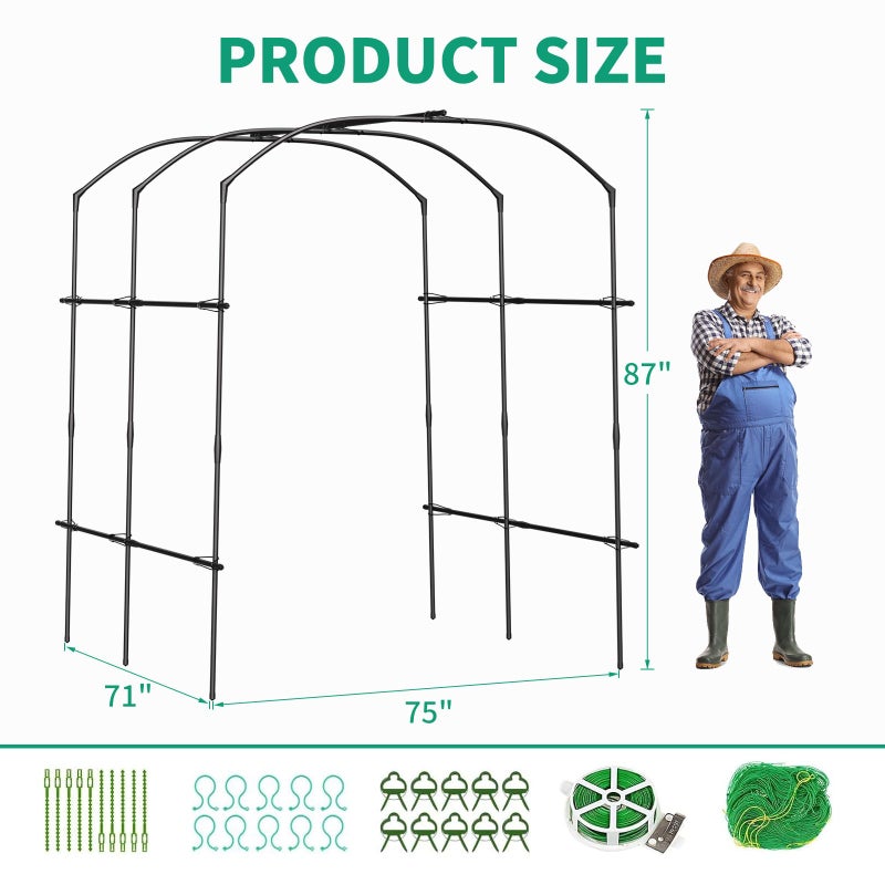 DoCred Tall Garden Arch Trellis for Climbing Plants, 87in Tall Metal Plant Support Trellis Archway for Climbing Vine Vegetable/Fruit/Flower Outdoor Yard Lawn Garden Arch Tunnel Trellis - Image 5