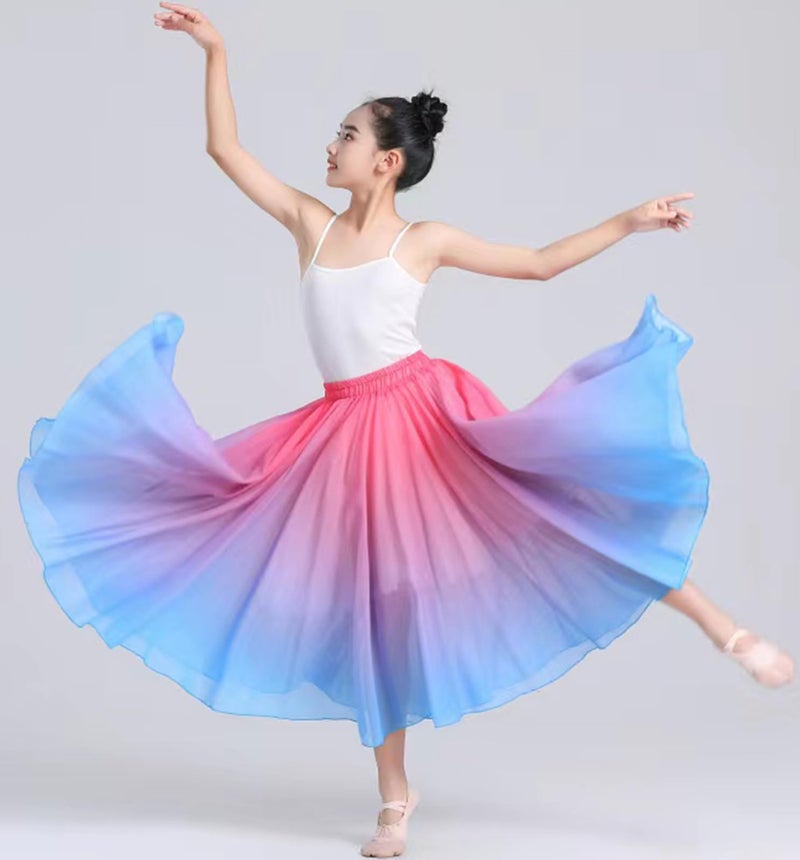 ORIDOOR 720degrees Girl Chiffon Dress with Gradient Color Ballet Classical Ballroom Dance Long SkirtA2 Rose Blue 9-12Years - Image 4
