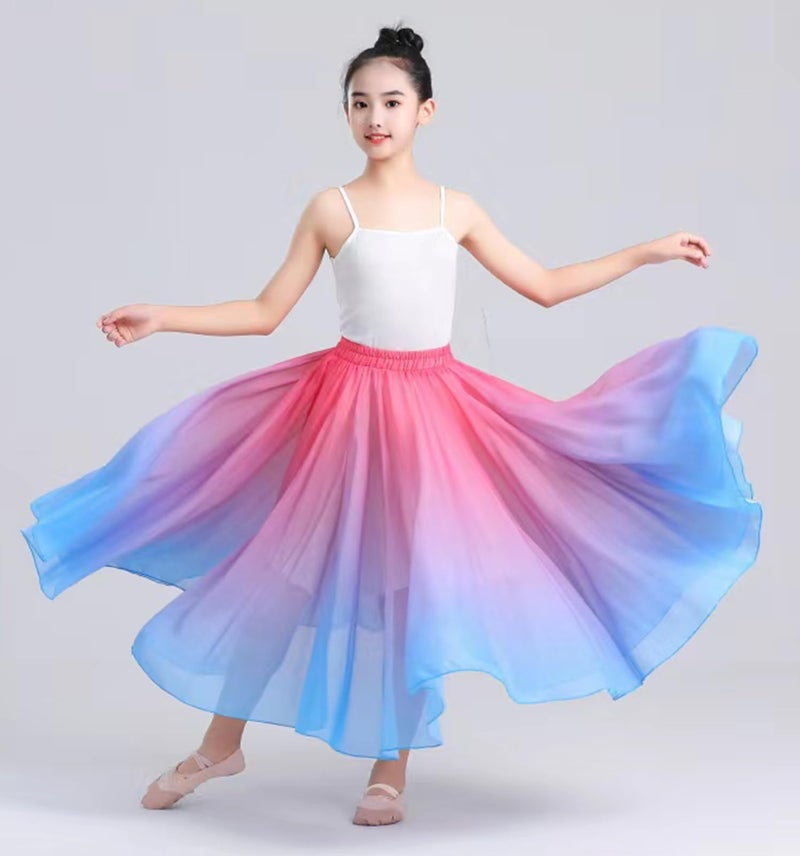 ORIDOOR 720degrees Girl Chiffon Dress with Gradient Color Ballet Classical Ballroom Dance Long SkirtA2 Rose Blue 9-12Years - Image 5