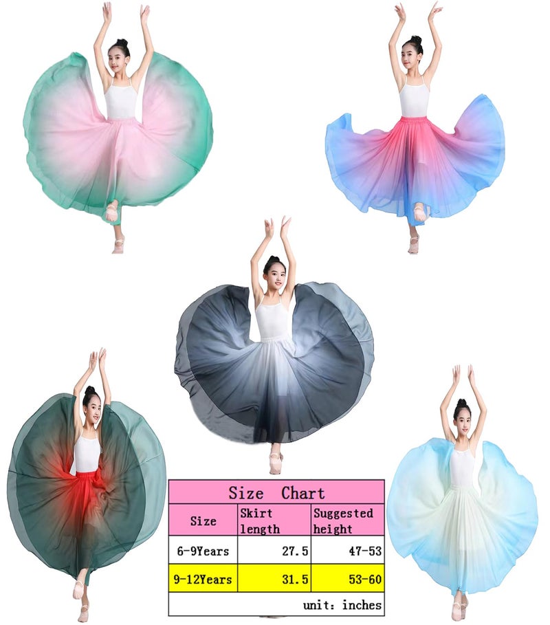 ORIDOOR 720degrees Girl Chiffon Dress with Gradient Color Ballet Classical Ballroom Dance Long SkirtA2 Rose Blue 9-12Years - Image 3