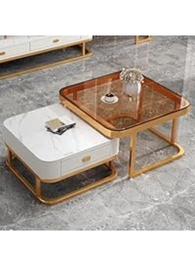 Modern Nesting Coffee Table Set of 2 with Storage Sturdy and Easy Assembly Clear Side Tables for Living Room Center Cocktail Table with Simple Design - Image 1