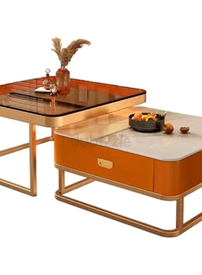 Modern Nesting Coffee Table Set of 2 with Storage Sturdy and Easy Assembly Clear Side Tables for Living Room Center Cocktail Table with Simple Design - Image 2