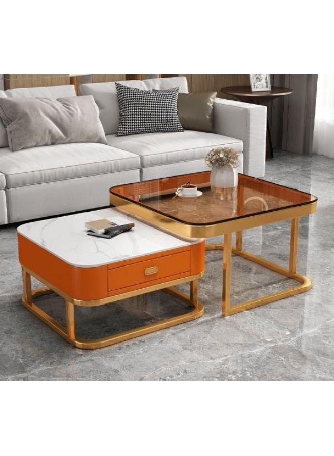 Modern Nesting Coffee Table Set of 2 with Storage Sturdy and Easy Assembly Clear Side Tables for Living Room Center Cocktail Table with Simple Design - Image 3