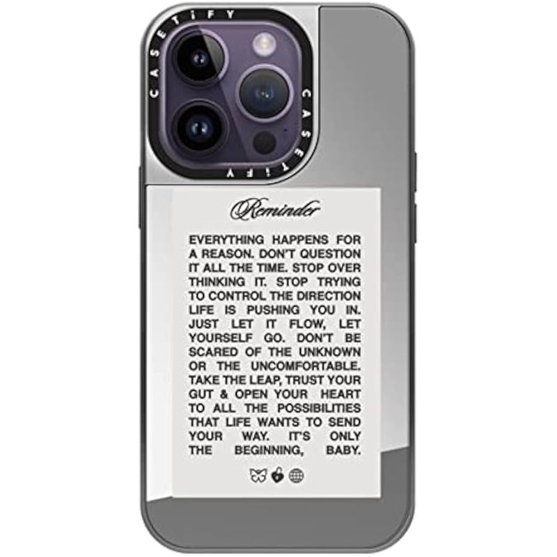 Casetify Mirror Case for iPhone 14 Pro Compatible with Magsafe - It's Only The Beginning, Baby by Top Girl Studio - Silver on Silver - Image 1