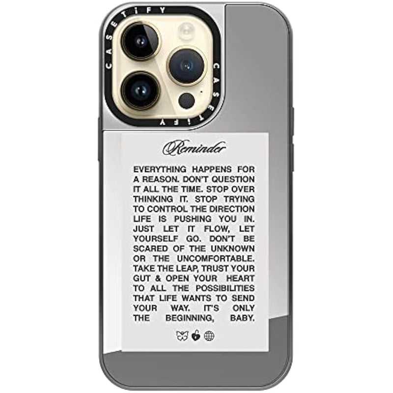 Casetify Mirror Case for iPhone 14 Pro Compatible with Magsafe - It's Only The Beginning, Baby by Top Girl Studio - Silver on Silver - Image 4
