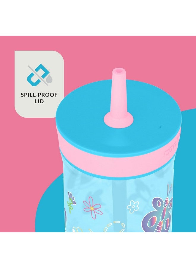 كونتيجو زجاجات مياه بلاستيكية للأطفال من كونتيجو لايتون، أكواب مقاومة للانسكاب مزودة بقشة، آمنة للاستخدام في غسالة الأطباق، سعة 14 أونصة، عبوة من قطعتين، بتصميمات توت أزرق/فراشات وأزاليات/لاما - مثالية للأطفال الصغار والكبار - Image 2