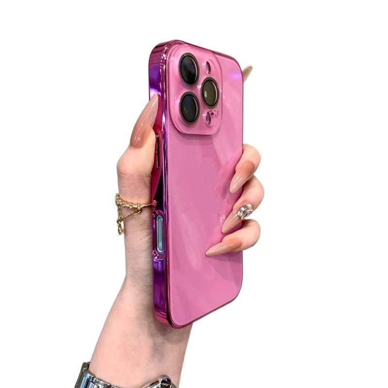 غطاء واقي بGlass لـ iPhone 16 / 16 Plus / 16 Pro / 16 Pro Max باللون أحمر مع مرآة مع زجاج مرآة ومطلي بالكهرباء مع مقاوم للصدمات مع حماية من السقوط للمكتب المنزلي للتنقل اليومي - Image 1