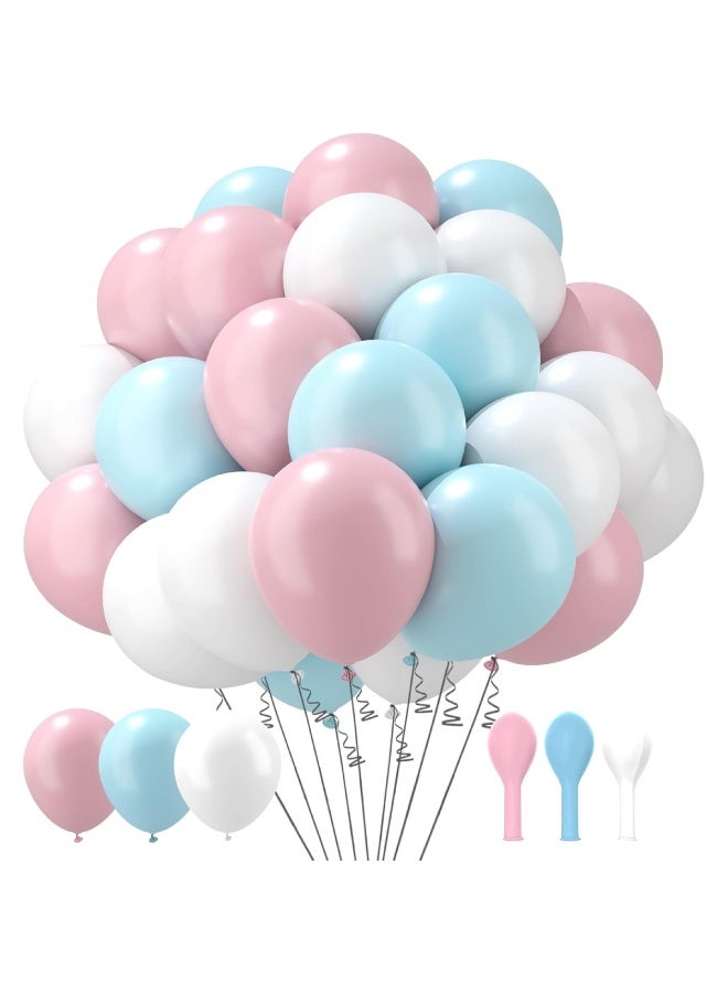 ThePartyPopper 50 Pcs Pink Blue and White Balloons Set – 12 Inch Macaron Latex Balloons for Baby Shower, Gender Reveal, Birthday, Wedding, and Party Decorations - Image 1