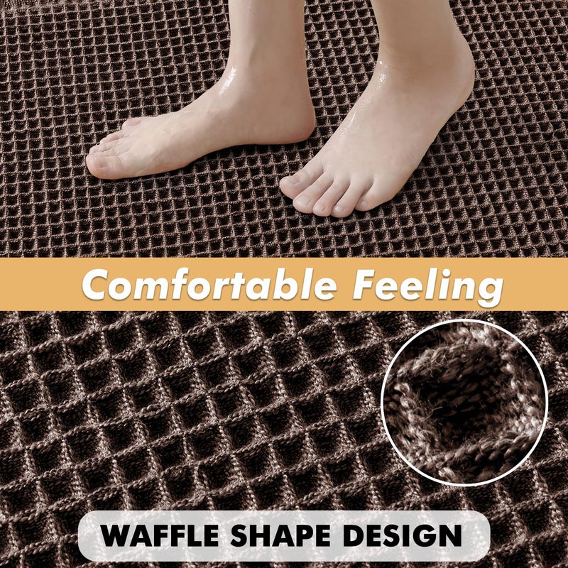 MIULEE Set of 2 Waffle Bathroom Rugs, Boho Bath Rugs Non Slip Washable, Super Absorbent Bath Mats, Ultra Soft Rubber Backed Shower Mats for Bathroom Floor, Tub, Chocolate, 17"x24"+18"x30" - Image 5