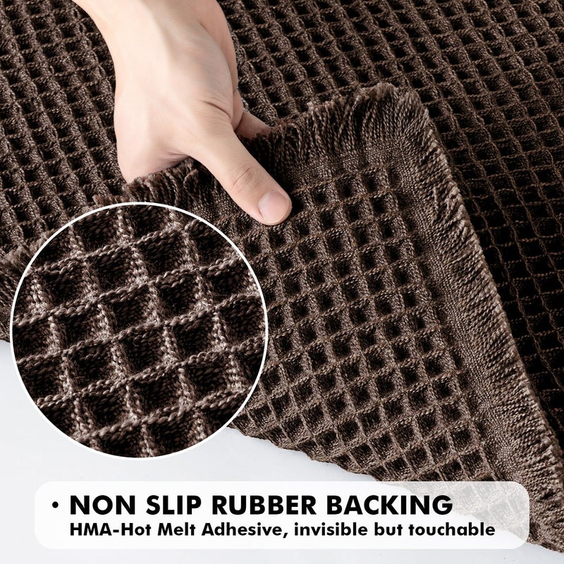 MIULEE Set of 2 Waffle Bathroom Rugs, Boho Bath Rugs Non Slip Washable, Super Absorbent Bath Mats, Ultra Soft Rubber Backed Shower Mats for Bathroom Floor, Tub, Chocolate, 17"x24"+18"x30" - Image 4