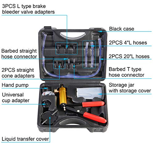 YSTOOL Brake and Clutch Fluid Hand Pump Vacuum Bleeder Tool Kit Brake Oil Change Power Steering Fluid Bleeding Set with Hand Pump Jar Adapters for Auto Car Truck Motorcycle Use - Image 2
