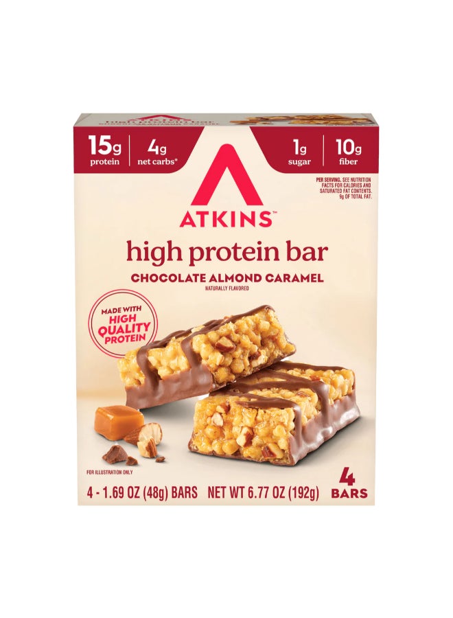 Atkins High Protein Bar, Chocolate Almond Caramel, Keto Friendly, Gluten Free with Real Almond Butter, 4 Count (Pack of 1) - Image 1