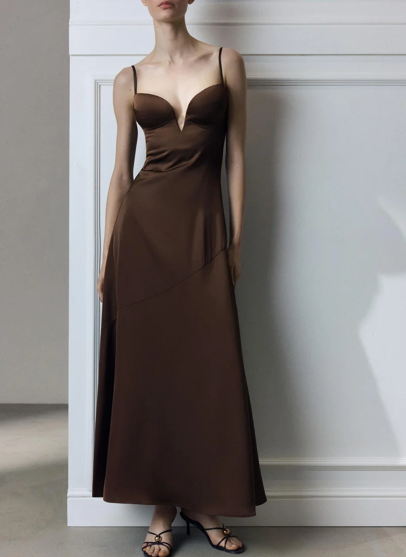 Strapless maxi dress with a deep neckline
