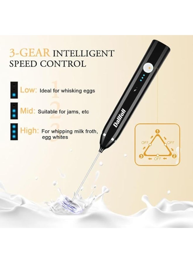 Milk Frother Handheld, USB Rechargeable Electric Foam Wand Maker for Coffee, 3 Speeds Mini Milk Foamer Drink Mixer with 2 Whisks for Bulletproof Coffee Frappe Latte Cappuccino Hot Chocolate  - Image 5