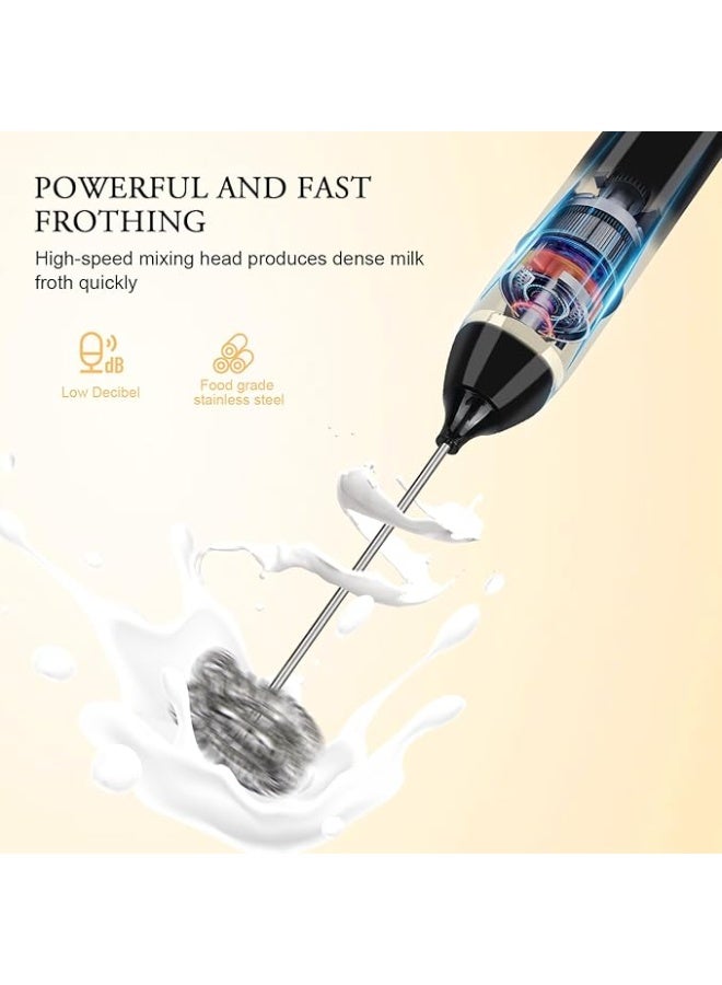 Milk Frother Handheld, USB Rechargeable Electric Foam Wand Maker for Coffee, 3 Speeds Mini Milk Foamer Drink Mixer with 2 Whisks for Bulletproof Coffee Frappe Latte Cappuccino Hot Chocolate  - Image 3
