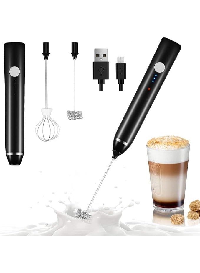 Milk Frother Handheld, USB Rechargeable Electric Foam Wand Maker for Coffee, 3 Speeds Mini Milk Foamer Drink Mixer with 2 Whisks for Bulletproof Coffee Frappe Latte Cappuccino Hot Chocolate  - Image 1