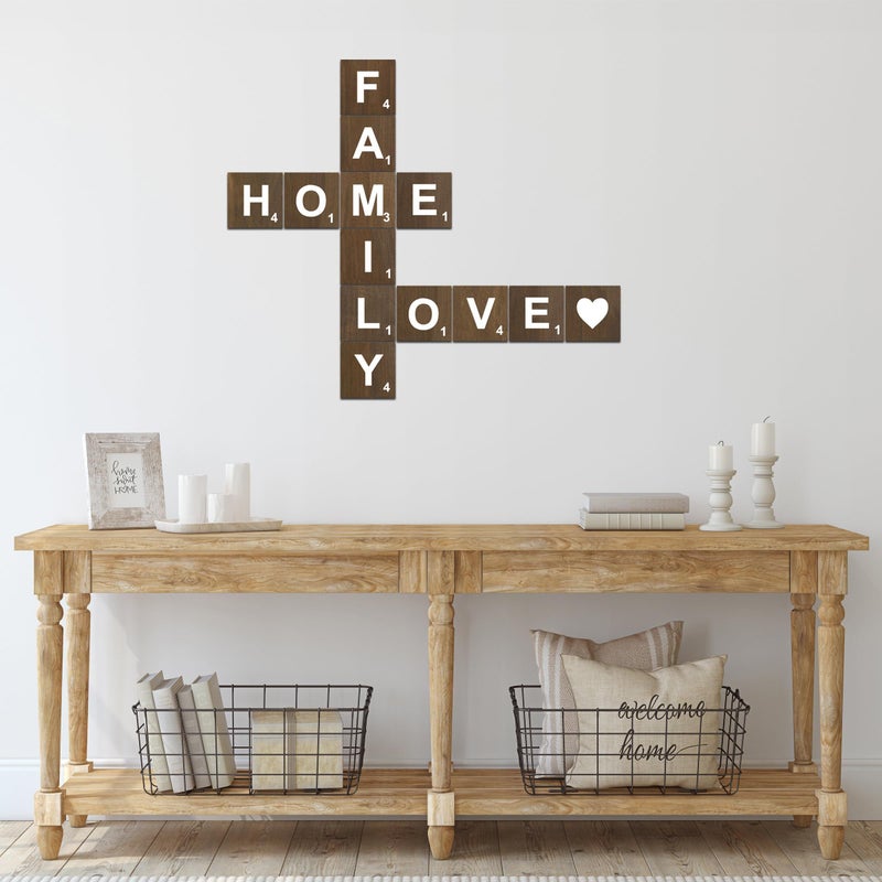 15 PCS Rustic Wooden Crossword Puzzle Wall Decoration Large Square Letters With Home And Family Designs Perfect For Farmhouse Kitchens Living Rooms And Bedrooms Country Style Wood Decor - Image 2