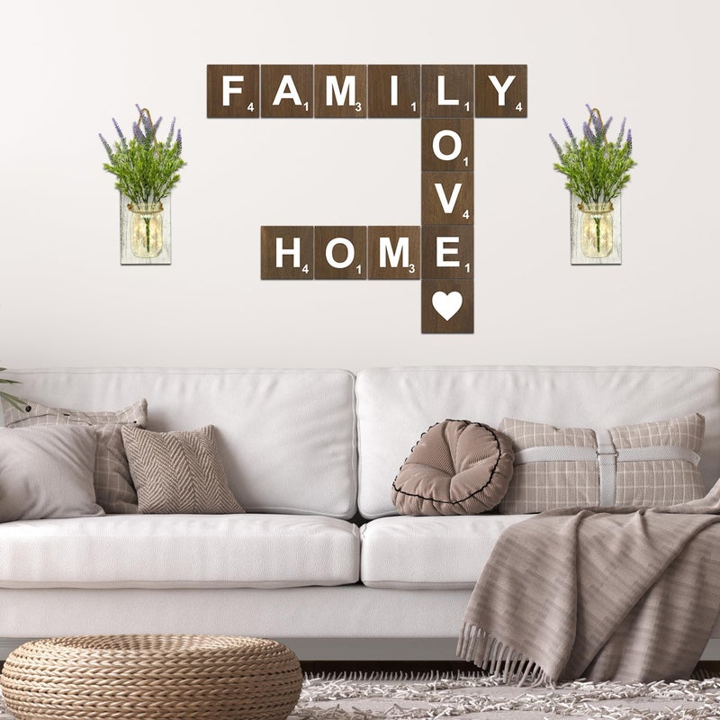 15 PCS Rustic Wooden Crossword Puzzle Wall Decoration Large Square Letters With Home And Family Designs Perfect For Farmhouse Kitchens Living Rooms And Bedrooms Country Style Wood Decor - Image 5