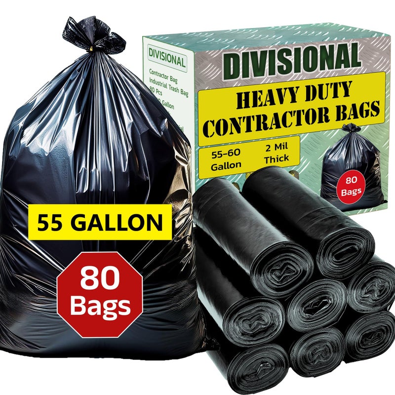 DIVISIONAL 80 Count | Contractor Garbage Bags | 55 Gallon Contractor Bags Heavy Duty | 2 Mil | Heavy Duty Contractor Bags | Contractor Trash Bags | Heavy Duty Trash Bags - Image 1