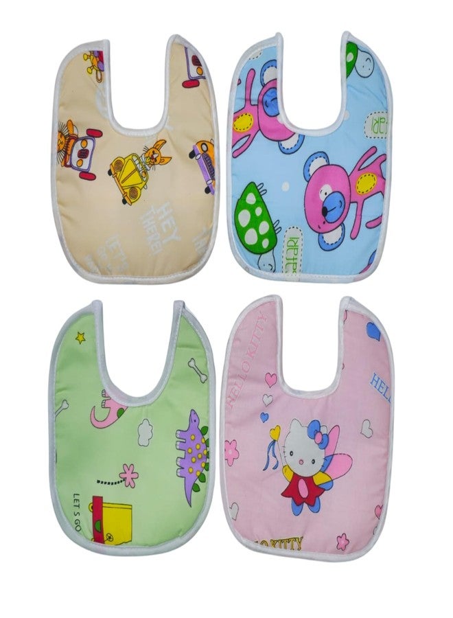 JOY'S E-STORE Assorted Baby Bibs for 0?24 Months ? Set of 4 Soft Cotton Waterproof Feeding Bibs for Newborns, Infants & Toddlers ? Reusable, Washable & Absorbent ? Multicolor Designs - 1004 Combo P7 - Image 1