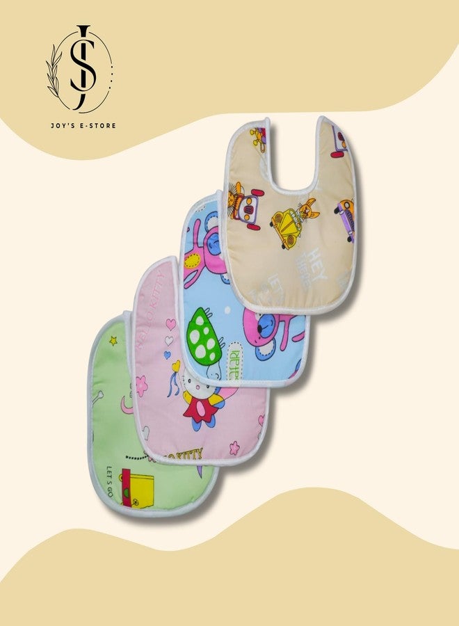 JOY'S E-STORE Assorted Baby Bibs for 0?24 Months ? Set of 4 Soft Cotton Waterproof Feeding Bibs for Newborns, Infants & Toddlers ? Reusable, Washable & Absorbent ? Multicolor Designs - 1004 Combo P7 - Image 3