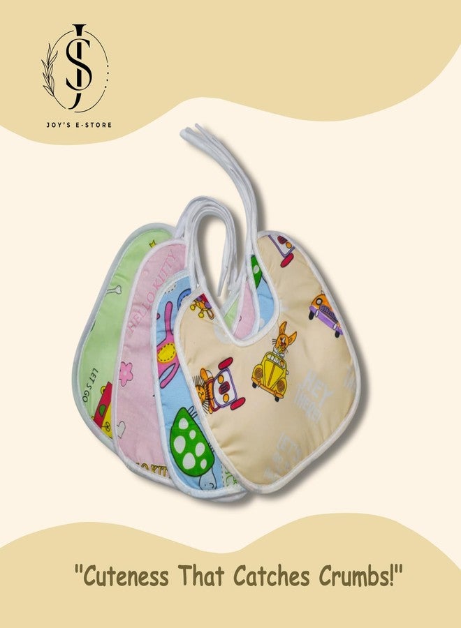 JOY'S E-STORE Assorted Baby Bibs for 0?24 Months ? Set of 4 Soft Cotton Waterproof Feeding Bibs for Newborns, Infants & Toddlers ? Reusable, Washable & Absorbent ? Multicolor Designs - 1004 Combo P7 - Image 2
