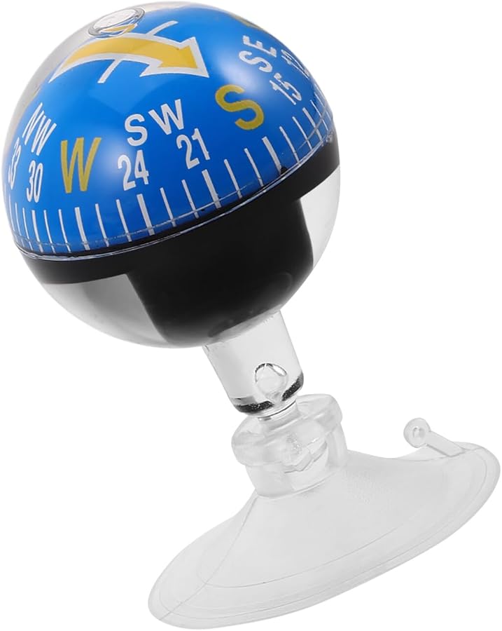 38mm Blue Car Compass Ball with Suction Cup for Vehicle Dashboard and Outdoor Hiking Directional Aid - Image 1