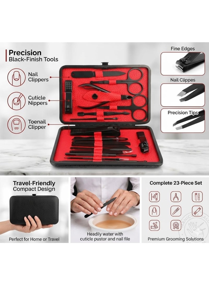 18-Piece Manicure Pedicure Set with Black Tools and Red Case. - Image 5