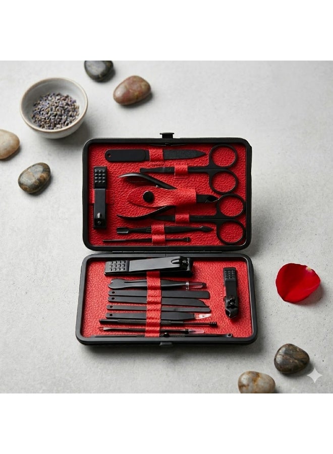 18-Piece Manicure Pedicure Set with Black Tools and Red Case. - Image 4