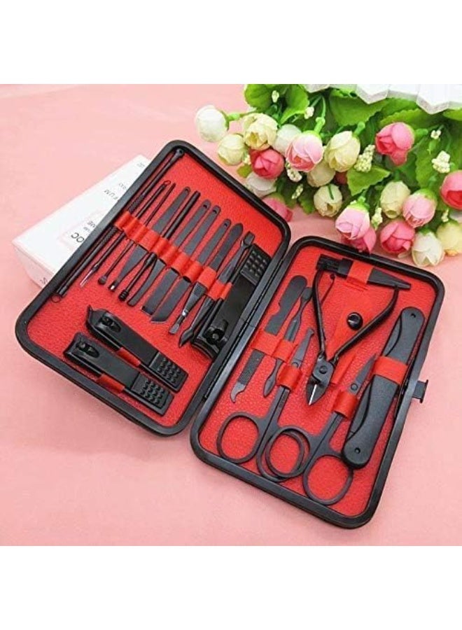 18-Piece Manicure Pedicure Set with Black Tools and Red Case. - Image 2